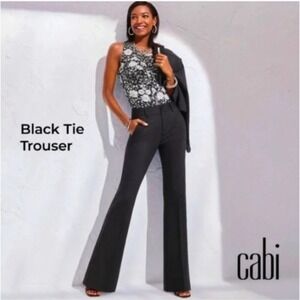 CAbi Black Tie Trousers Womens 16 Ponte Knit Black Office Work Dress Pants #6042
